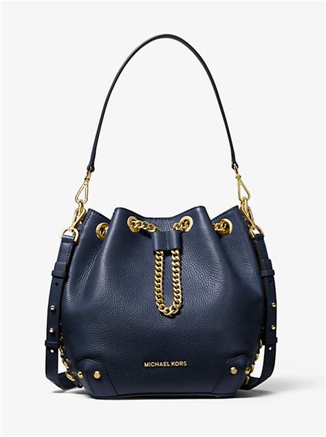 michael kors alanis medium pebbled leather bucket bag